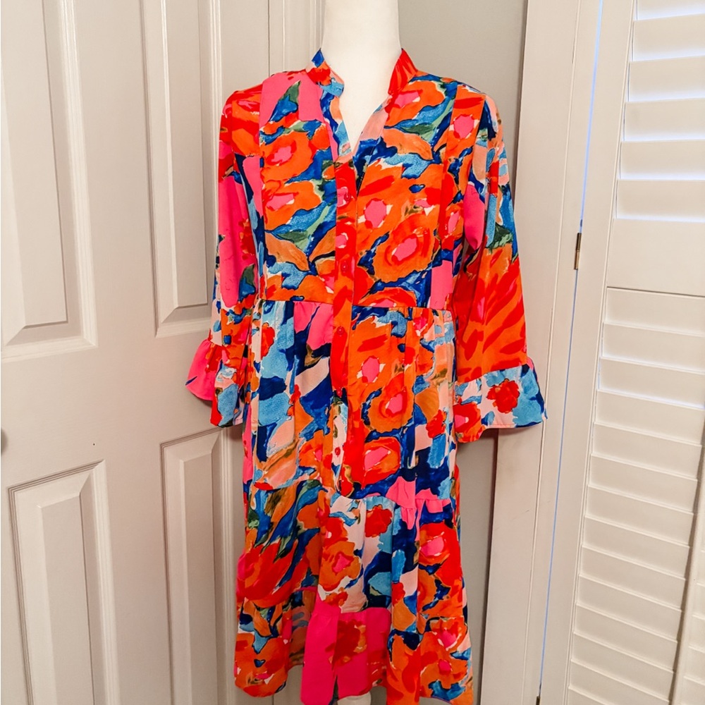 Vibrant Floral Watercolor Print Maven Boutique Dress